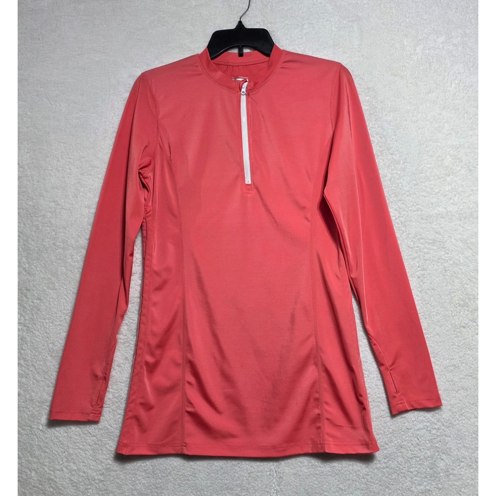 Women's Medium Coral Pink Quarter Zip Long Sleeve Athletic Top Thumbholes